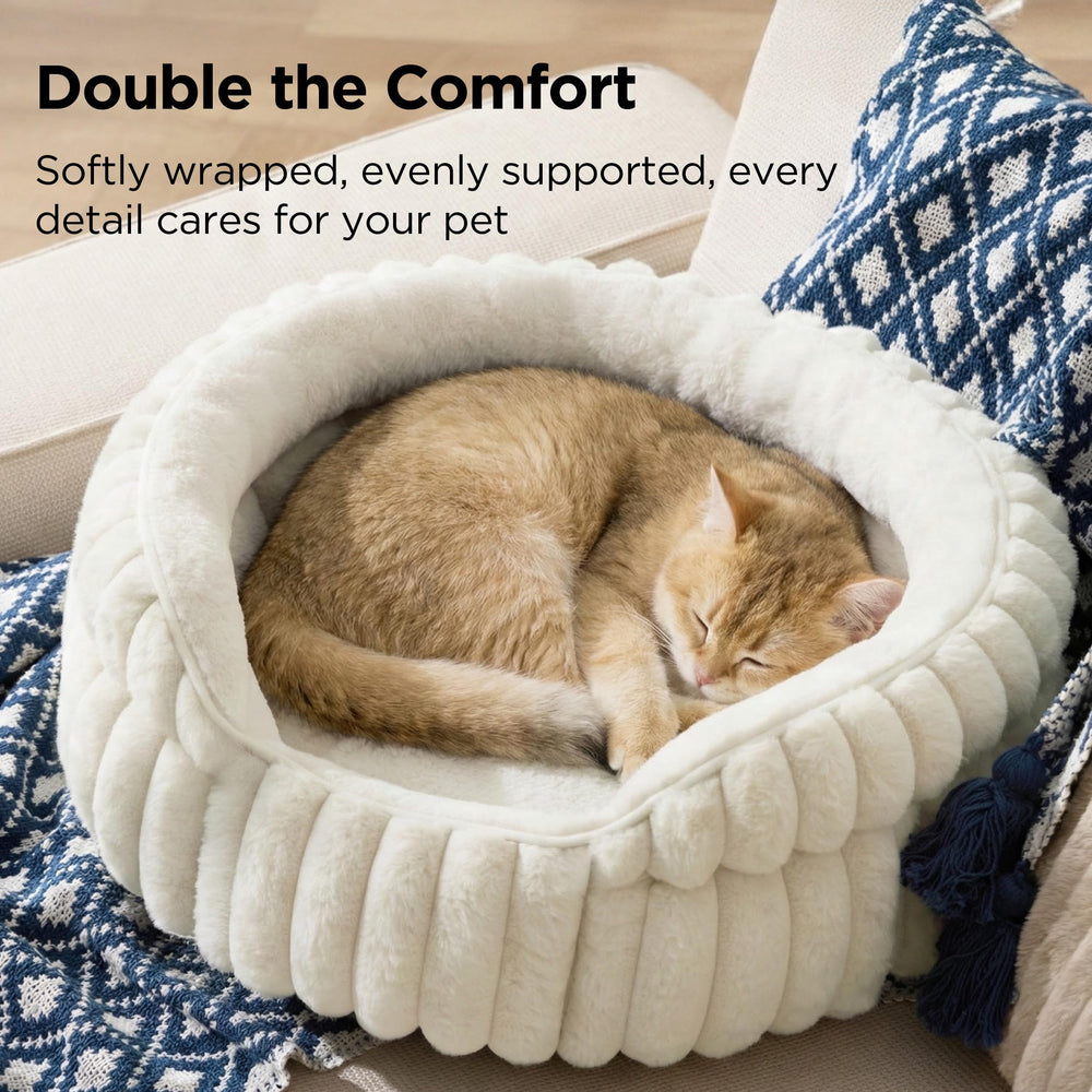 Bedsure ComfyFleece cat bed round corduroy design for stylish indoor lounging