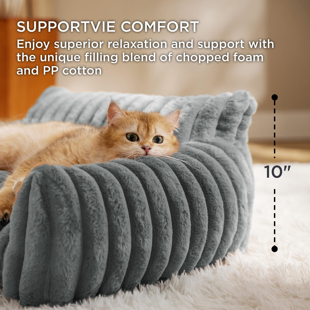 Bedsure ComfyFleece Cat Couch back-rest highlights enhanced neck support.