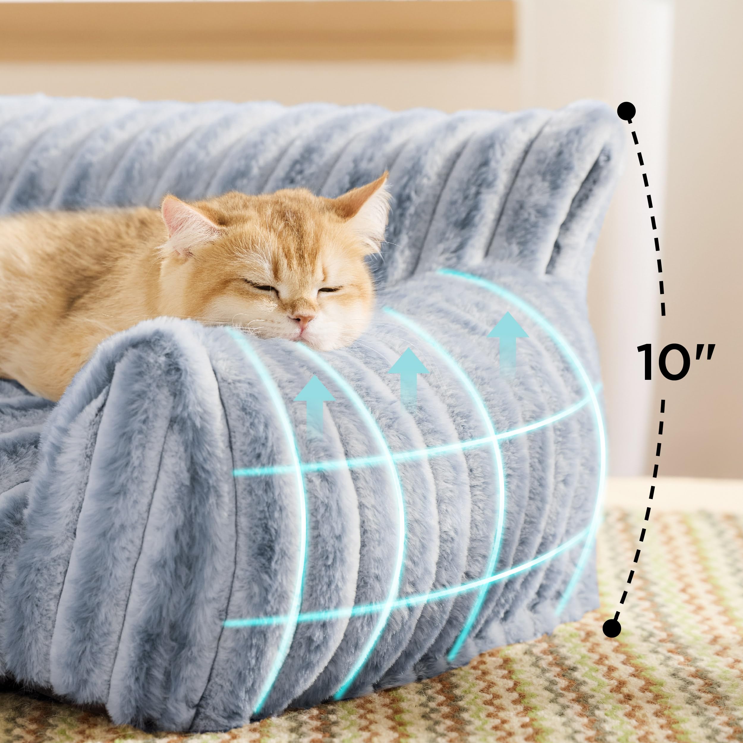 Bedsure ComfyFleece cat couch back view reveals three‑sided design for head support