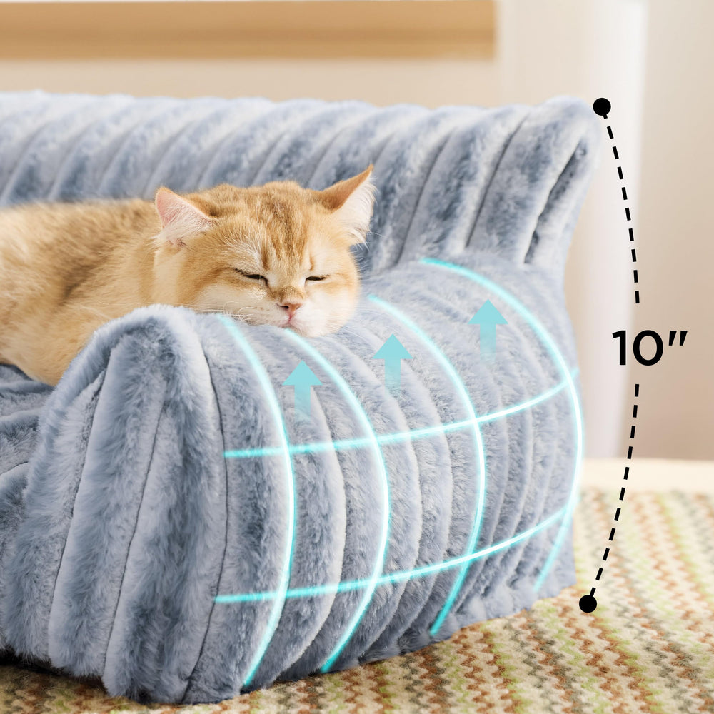 Bedsure ComfyFleece cat couch back view reveals three‑sided design for head support