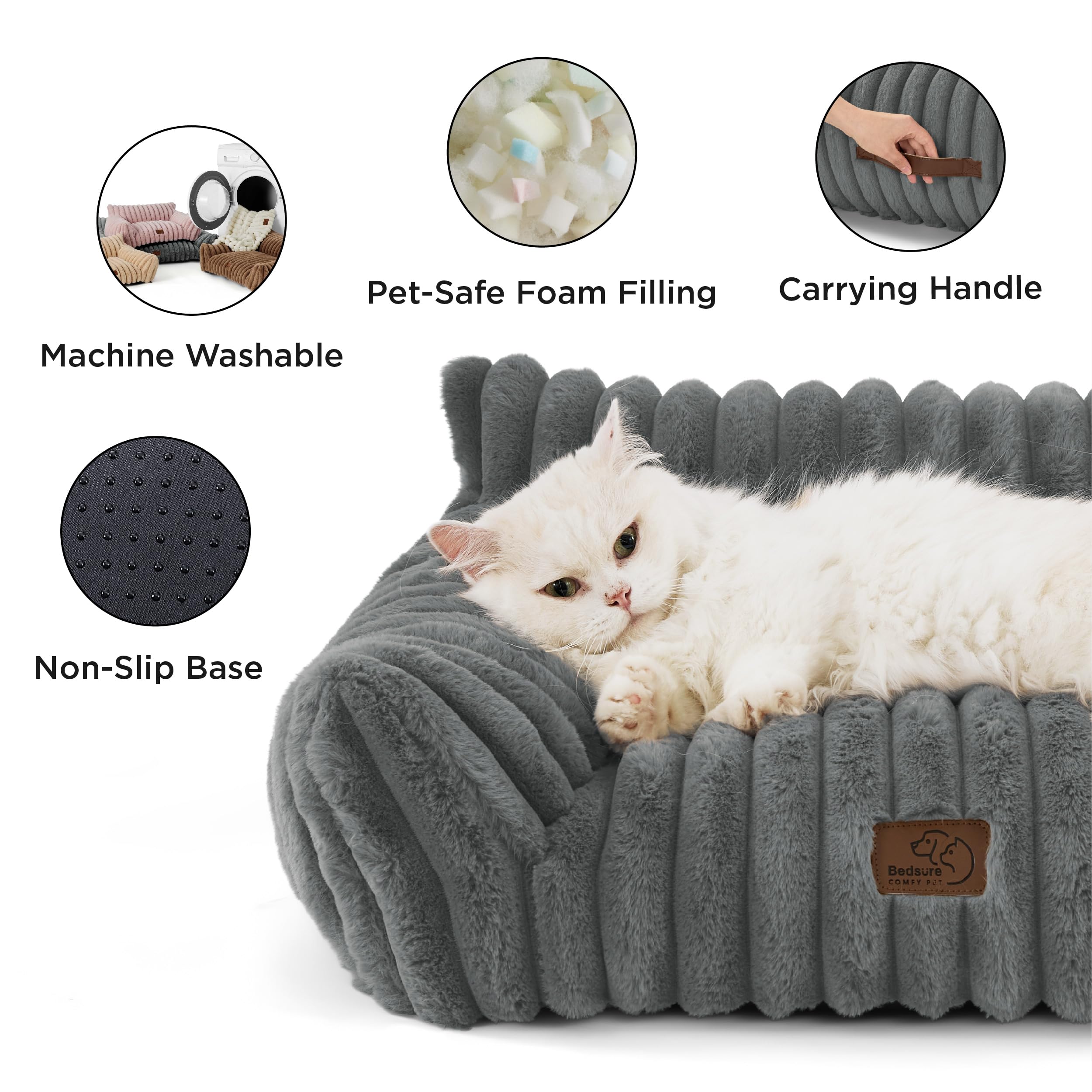 Bedsure ComfyFleece cat couch foam-fill closeup illustrates balanced support.