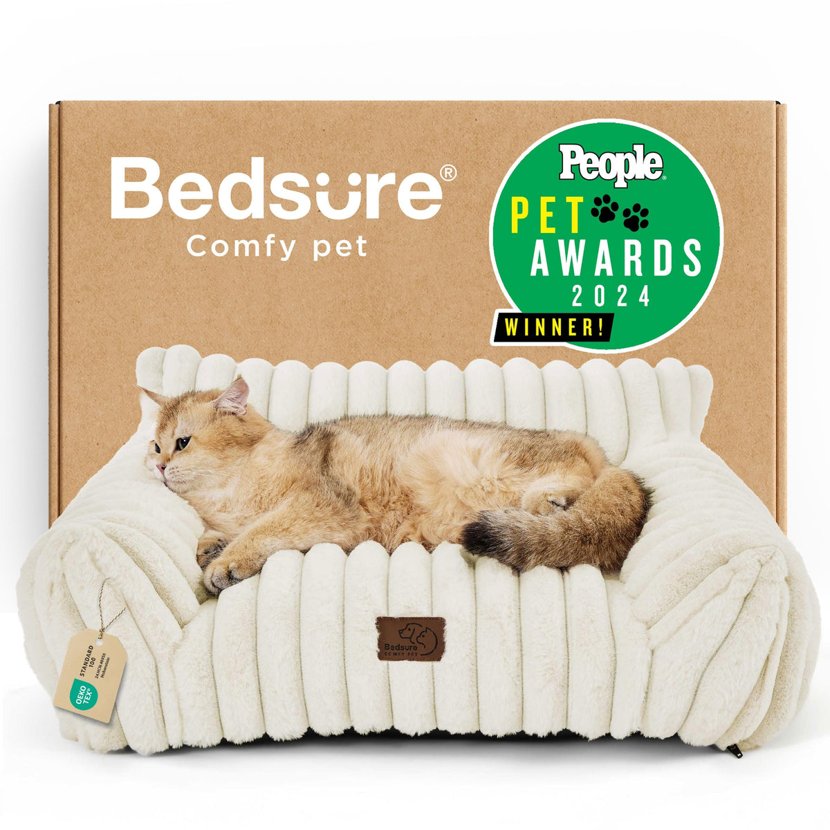 Bedsure ComfyFleece cat couch front view shows plush warmth for cozy naps