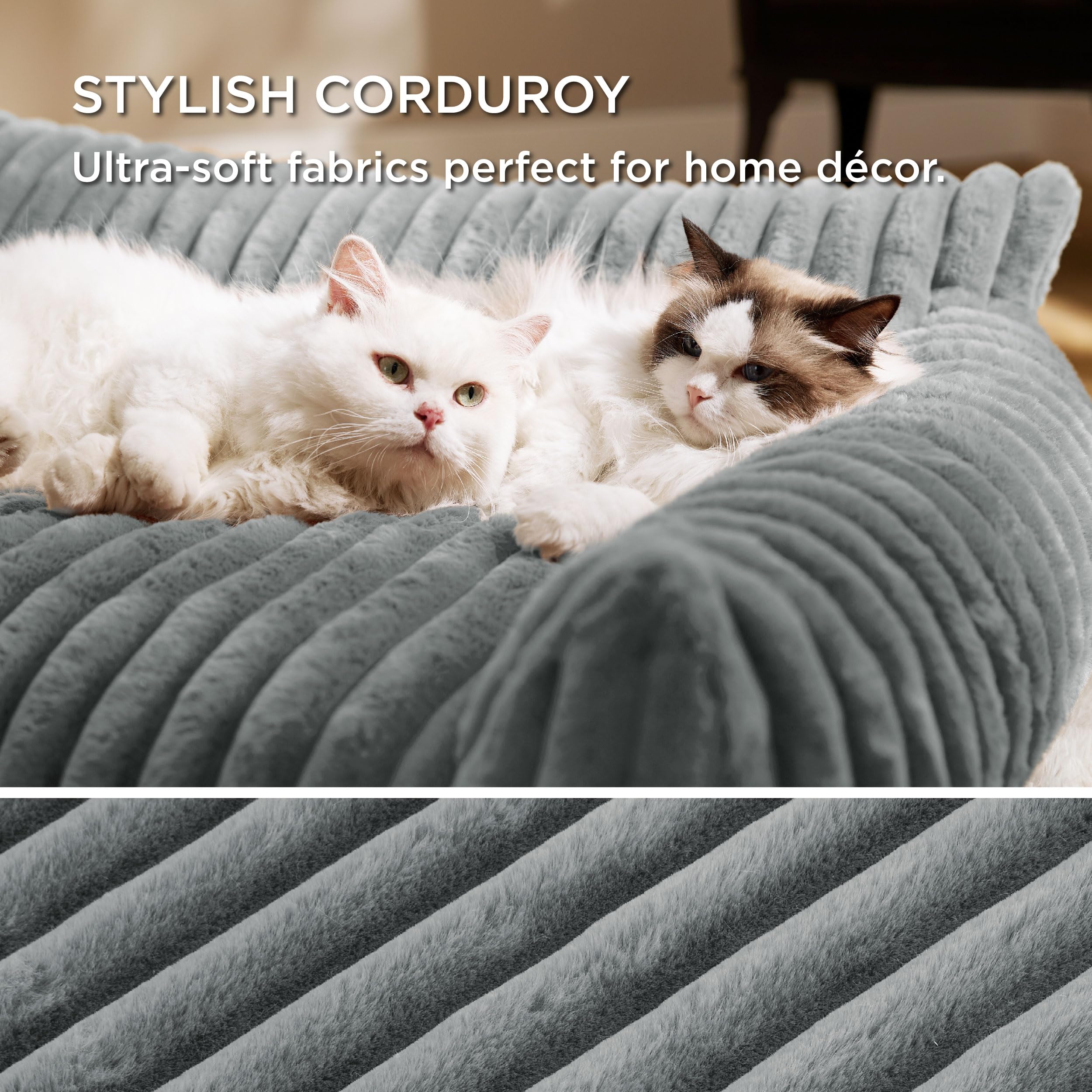 Bedsure ComfyFleece cat couch plush fur closeup conveys soft warmth.
