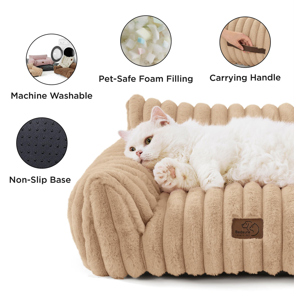 Bedsure ComfyFleece cat couch removable cover illustration for easy machine washing care