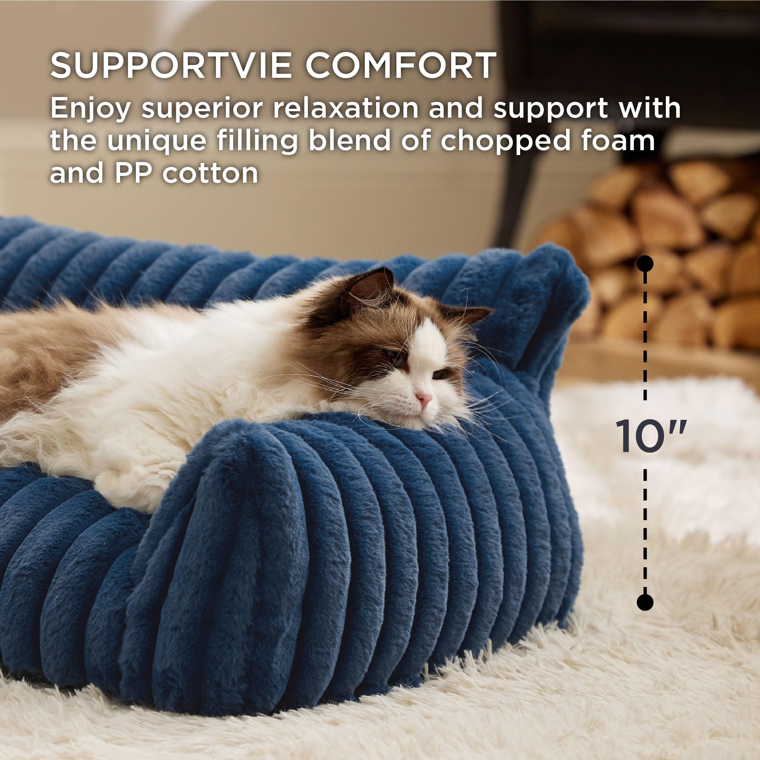 Bedsure ComfyFleece cat couch backrest shot showcases high backrest offering extra head support.