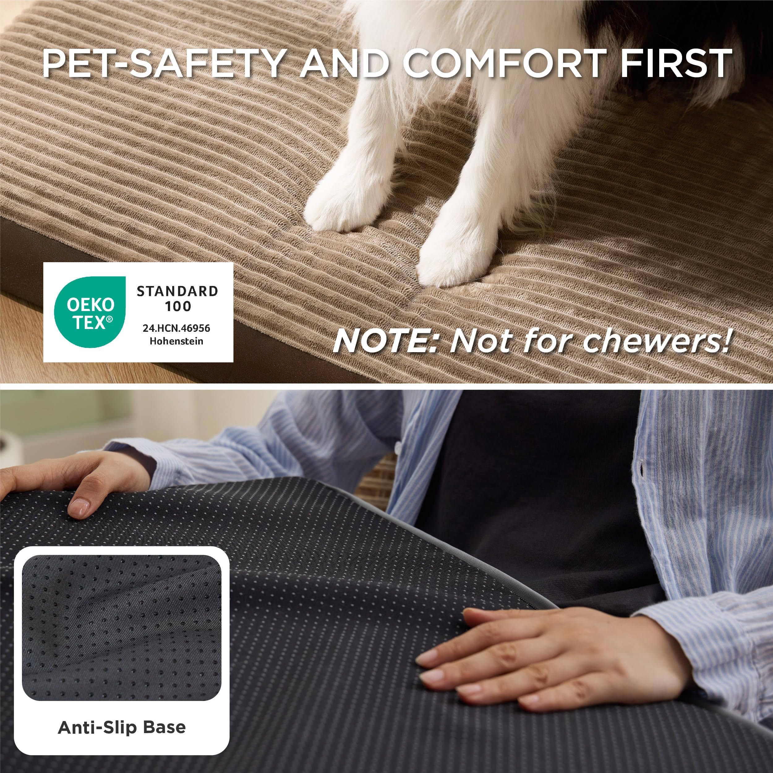 Bedsure ComfyFleece anti-slip base keeps the bed in place on floors.