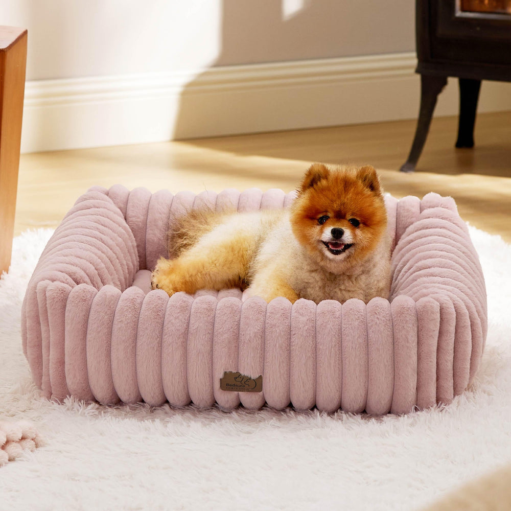 Bedsure ComfyFleece blush pink bed with a front view.