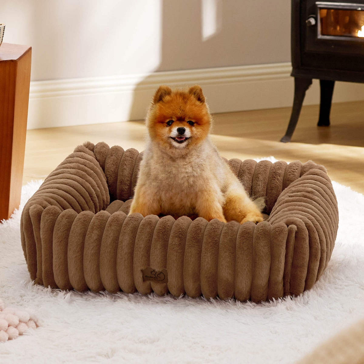 Bedsure ComfyFleece dog bed with raised sides for better head support.