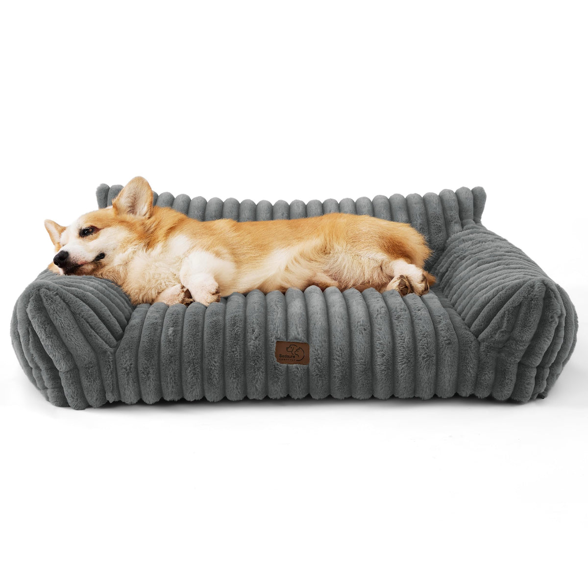 Bedsure ComfyFleece dog couch front view, ideal for cozy naps for medium dogs.