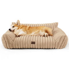 Bedsure ComfyFleece dog couch front view showing plush faux fur warmth.