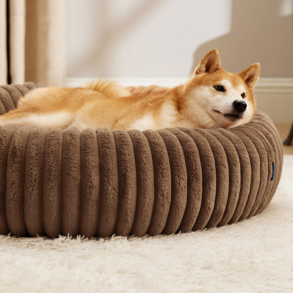 Bedsure ComfyFleece Donut Bed camel brown color blends with home décor