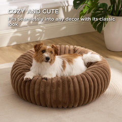 Bedsure ComfyFleece Donut Bed faux fur closeup highlights premium warmth.