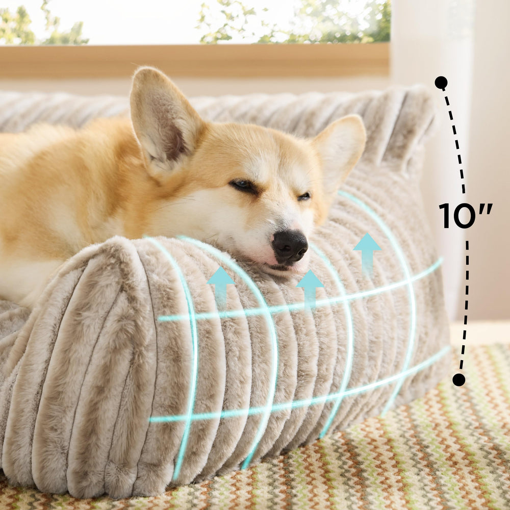 Bedsure ComfyFleece high backrest cushions larger naps for bigger pets.