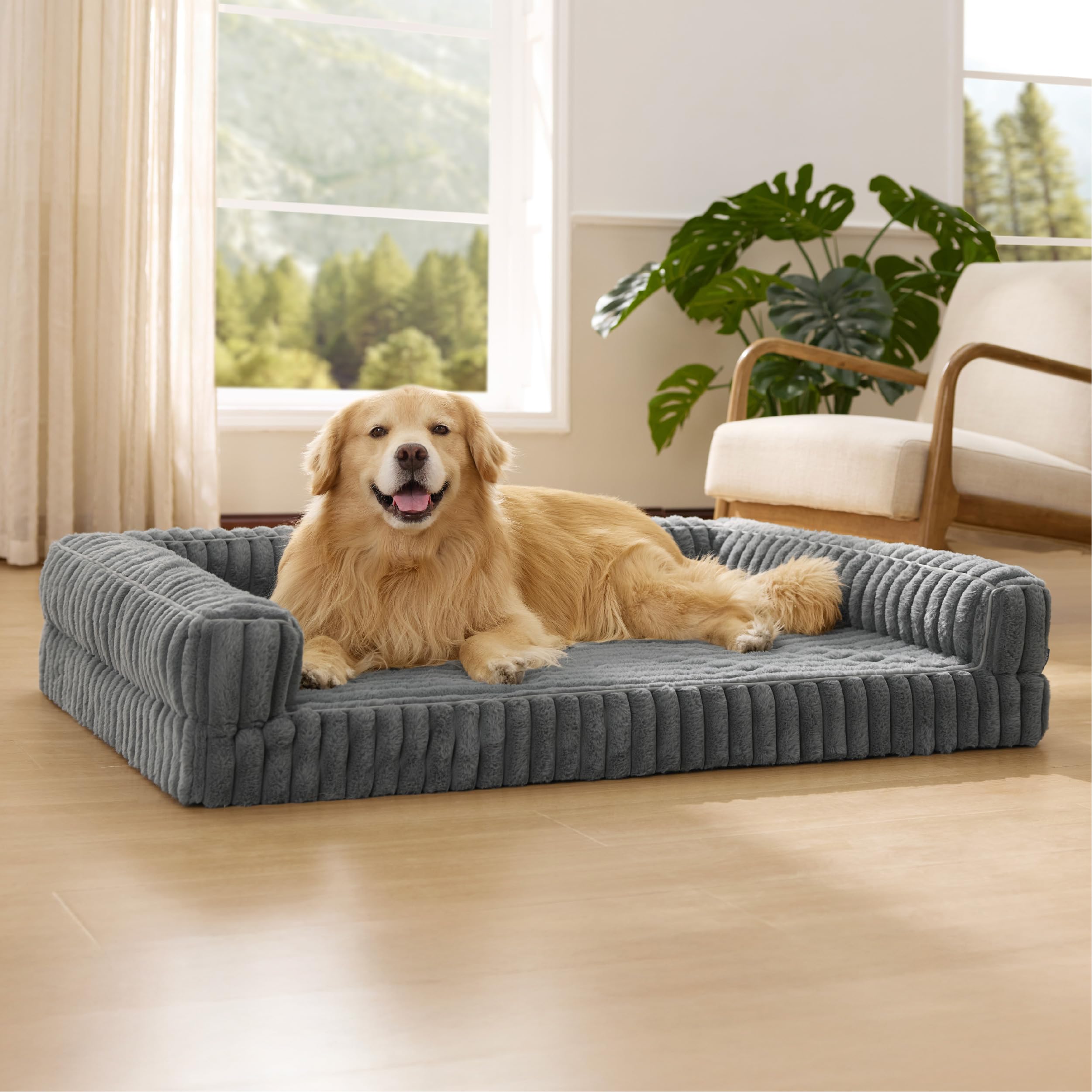 Bedsure ComfyFleece orthopedic bed with side bolster for easy entry and head support.