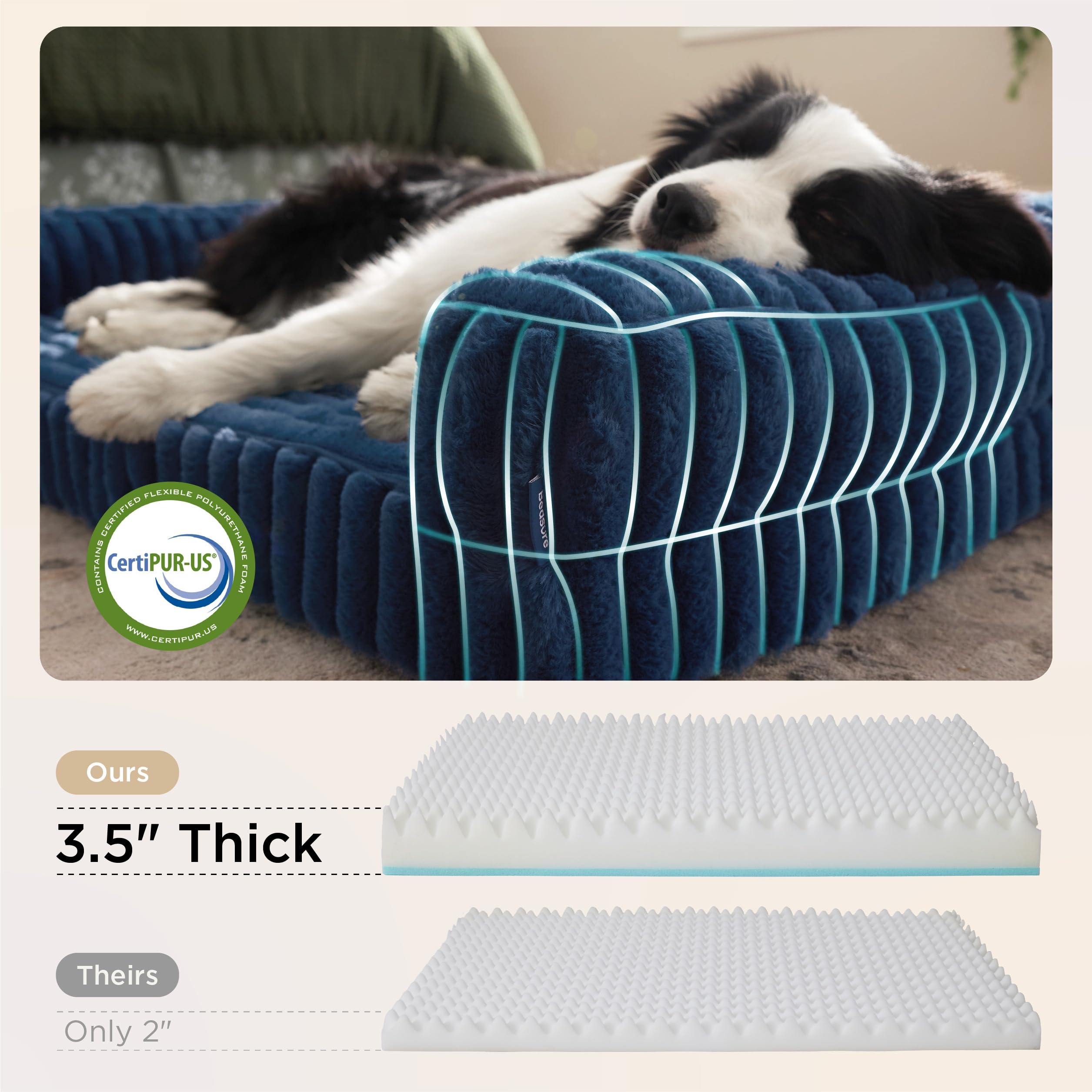 Bedsure ComfyFleece orthopedic dog bed blue corduroy cover showcases soft texture and modern style.