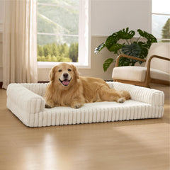 Bedsure ComfyFleece orthopedic dog bed cream side view for joint relief and plush comfort.