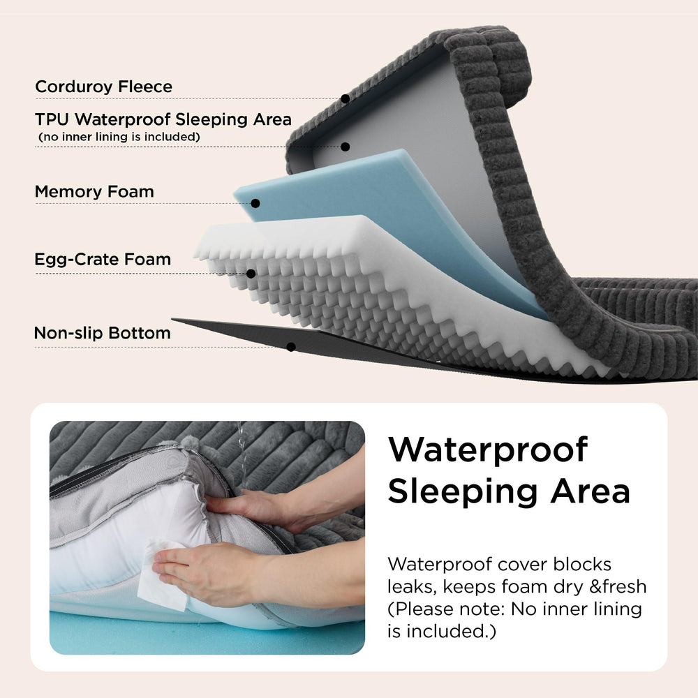 Bedsure ComfyFleece orthopedic dog bed waterproof liner protects spills.