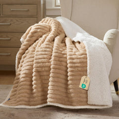 Bedsure ComfyFleece waterproof dog blanket front view in Tuscan Beige for large dogs