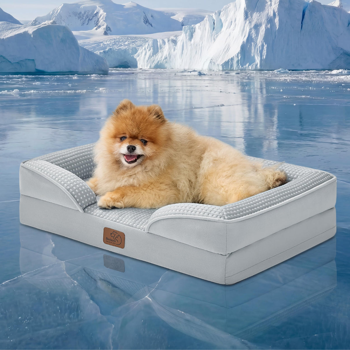 Bedsure cooling dog bed 24in front view for small dogs, cooling surface helps on hot days.