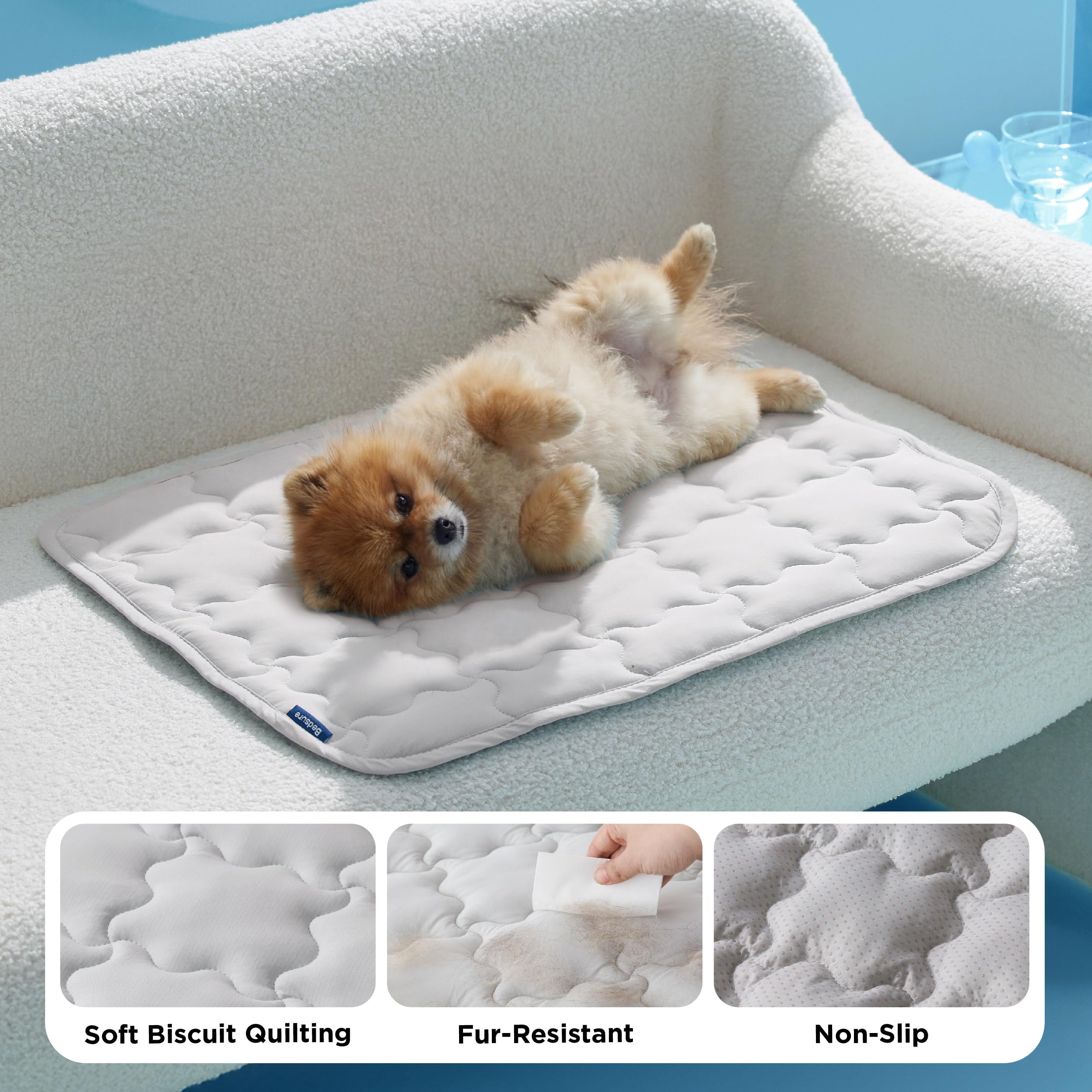Bedsure cooling dog mat XL in crate ready to use for cooldown