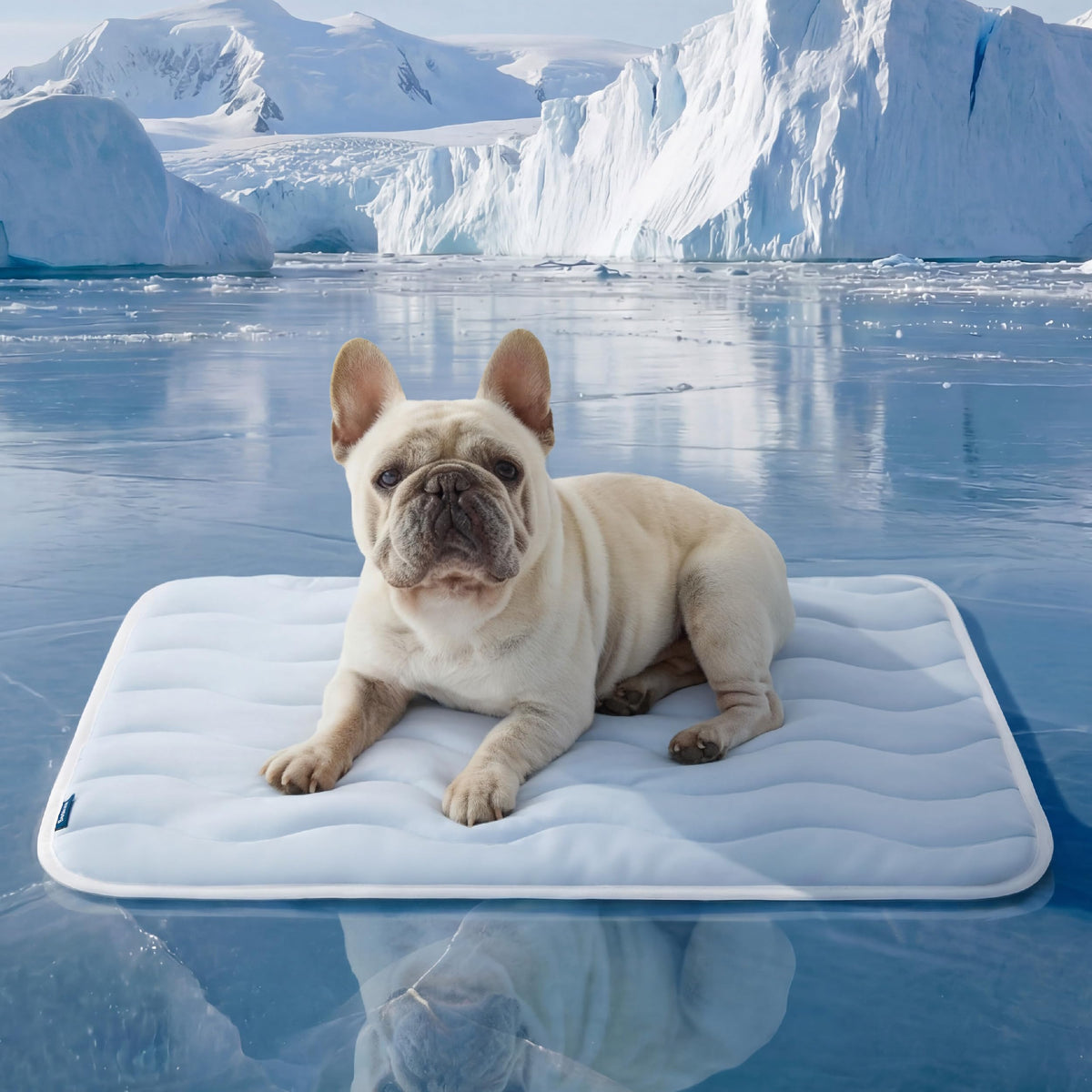 Bedsure cooling mat for dogs, blue, top view with instant cooling surface.