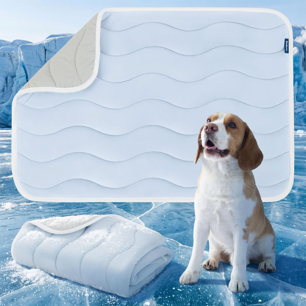 Bedsure cooling mat for large dogs with instant cooling on contact in blue.