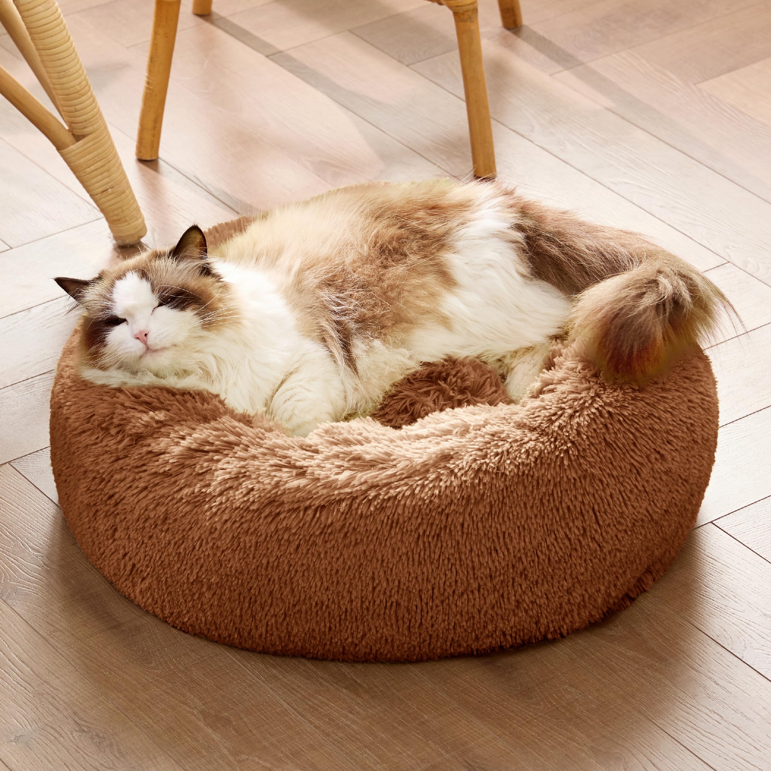 Bedsure copper round cat bed in living room scene for peaceful lounging
