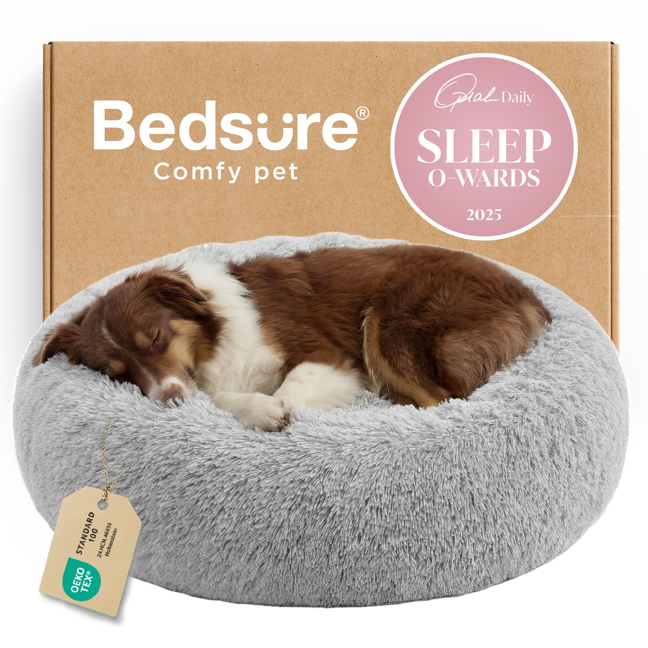 Bedsure donut round dog bed 36in for curling up in plush comfort