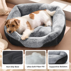 Bedsure dog bed grey corduroy-fleece closeup emphasizes plush texture and comfort