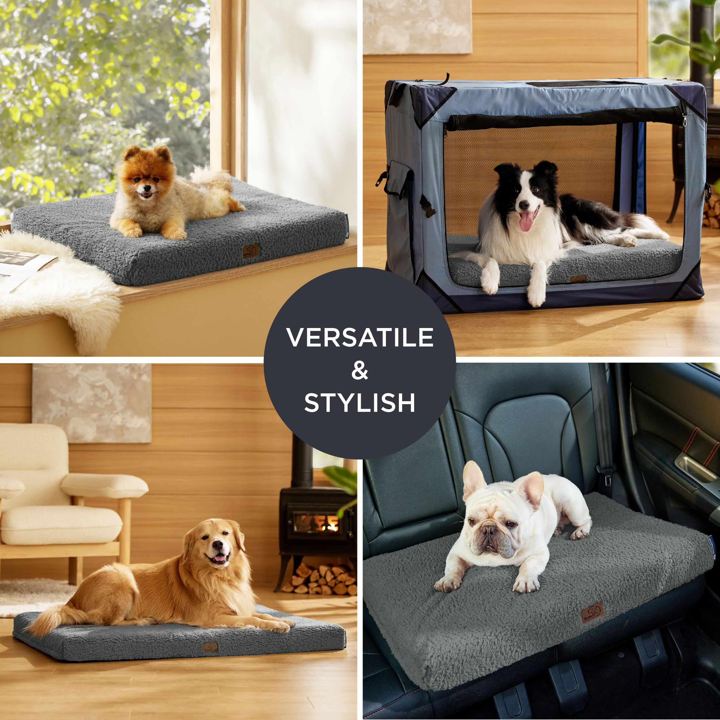 Bedsure dog bed removable sherpa cover top view enables easy cleaning.