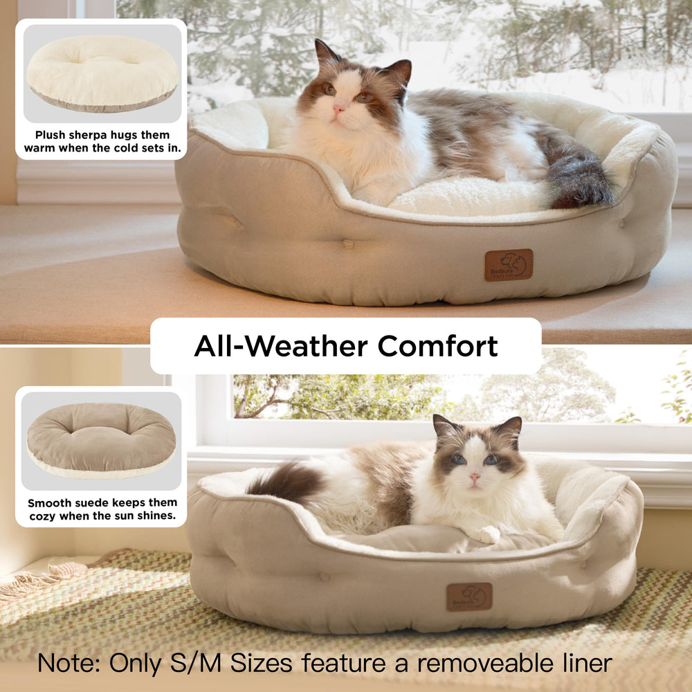 Bedsure dog bed round bolster supports head and neck for comfortable rest.