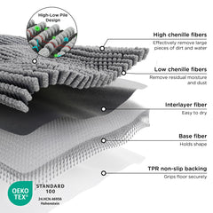 Bedsure high-low chenille mat cleans paws with dense fibers before stepping inside.