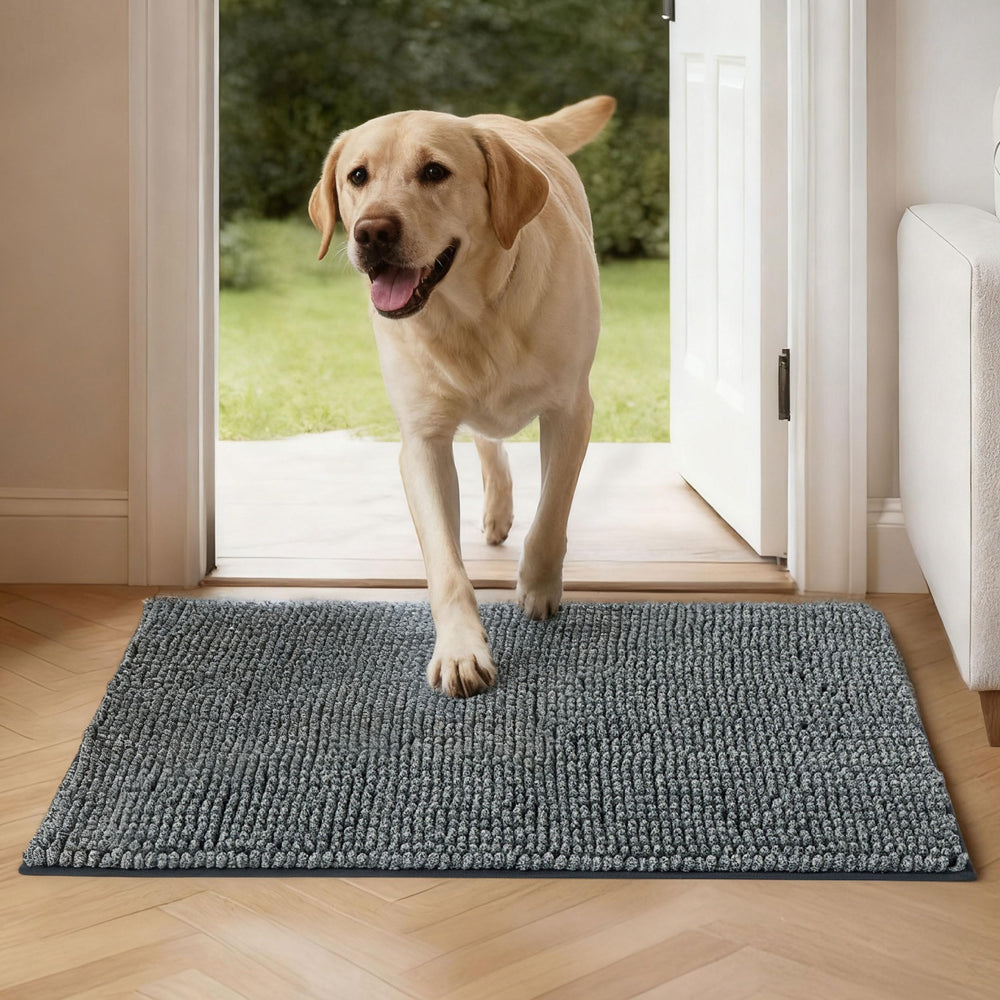 Bedsure dog door mat captures muddy paws at the entrance for cleaner floors
