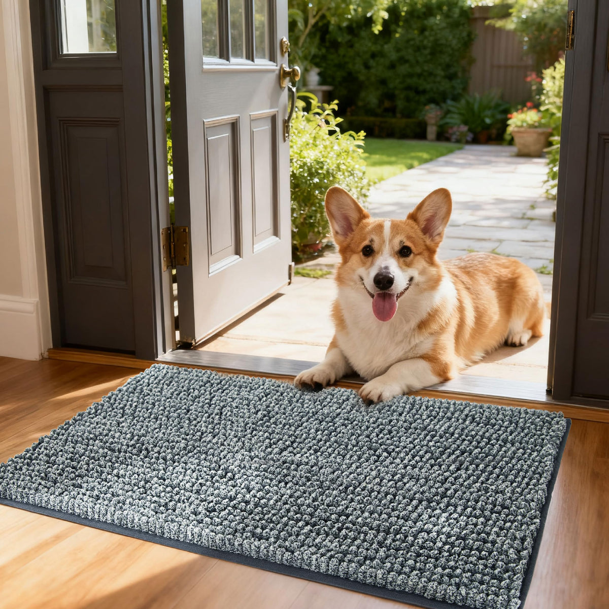 Bedsure dog door mat captures muddy paws at the entry, keeping floors cleaner