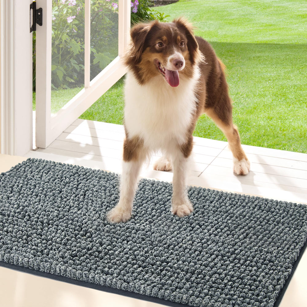 Bedsure dog door mat muddy paws captures moisture at the entry for clean floors.