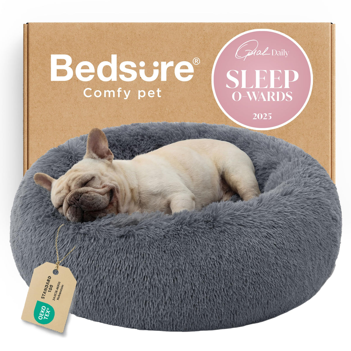 Bedsure donut bed 30inch overview showing cozy round design for curling sleepers.