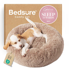 Bedsure donut dog bed close-up with plush faux fur for comforting naps.