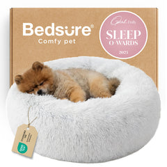 Bedsure donut bed close-up showing plush faux fur for calming comfort.