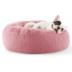 Bedsure donut bed with fluffy faux fur creates a cozy nest for small dogs.