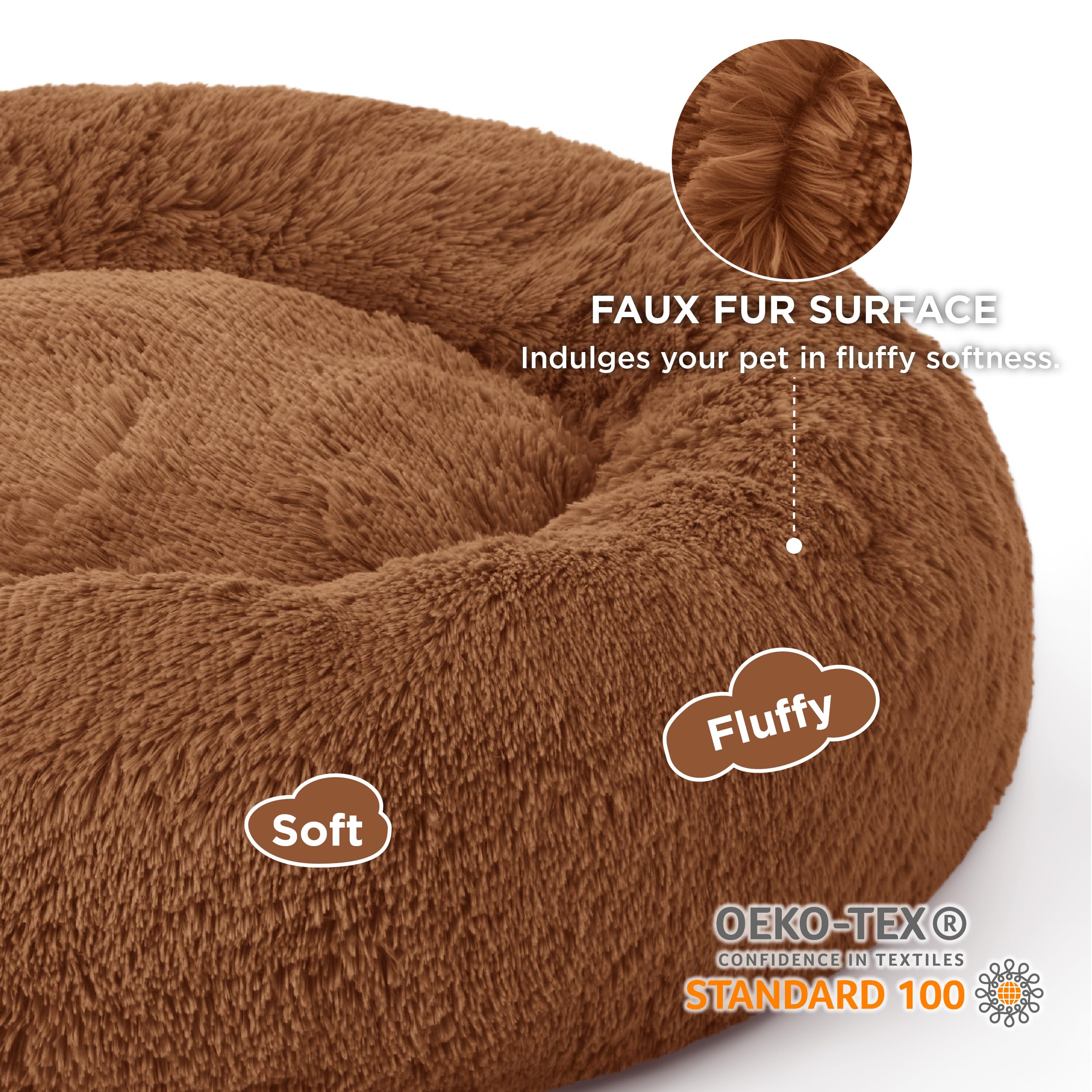 Bedsure donut bed plush faux fur material offers cozy nesting for calm rest