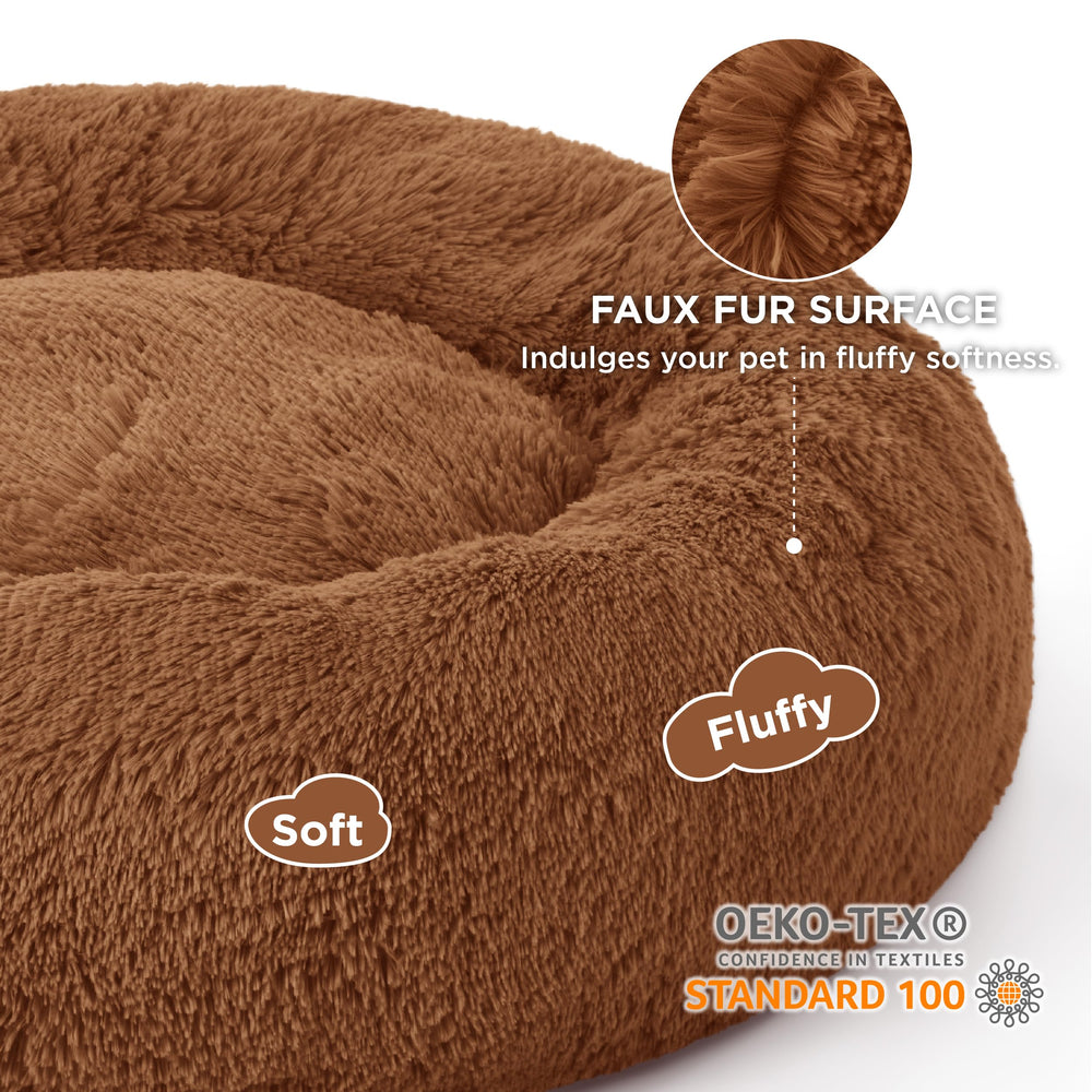 Bedsure donut bed plush faux fur material offers cozy nesting for calm rest