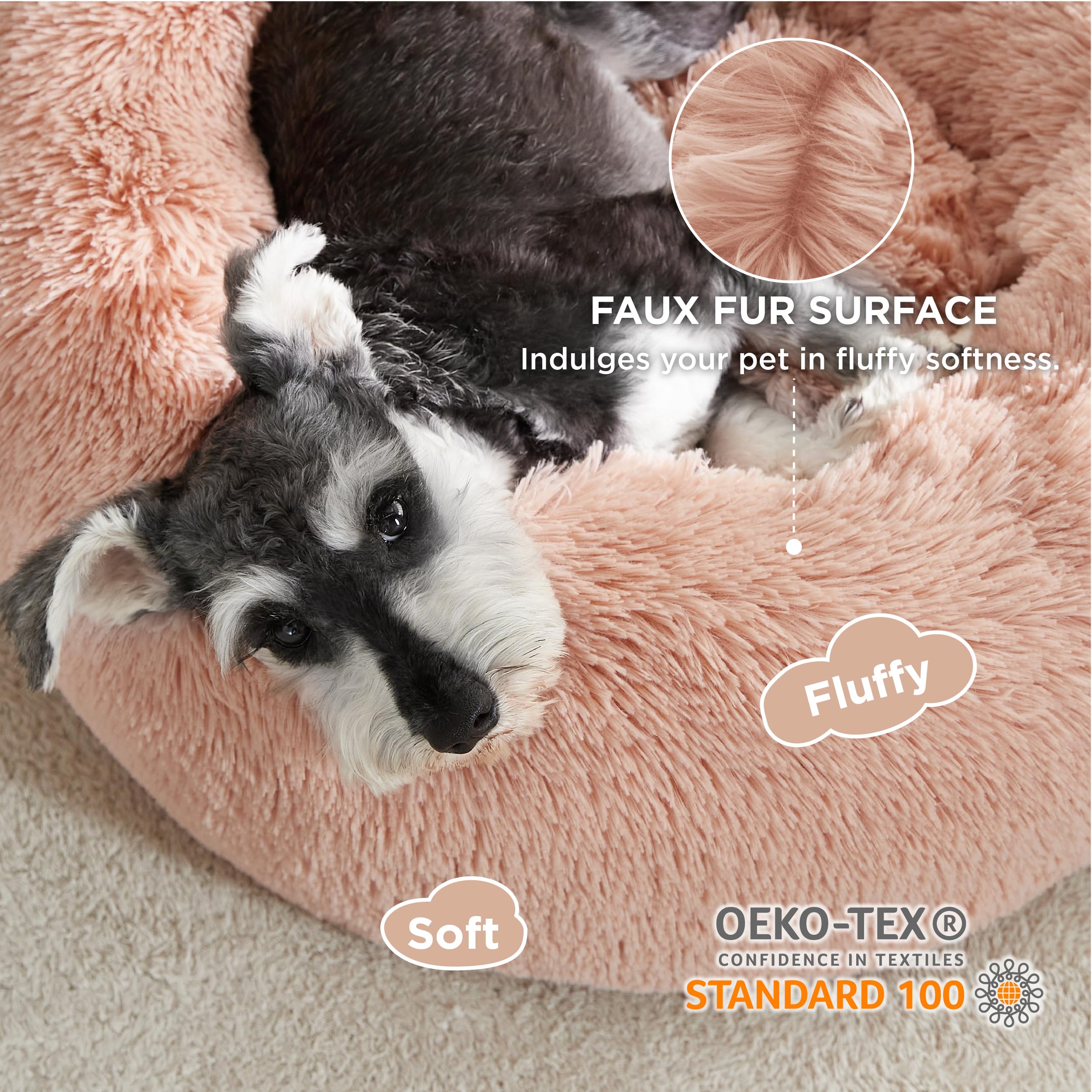 Bedsure donut bed with raised edge supporting head and neck.