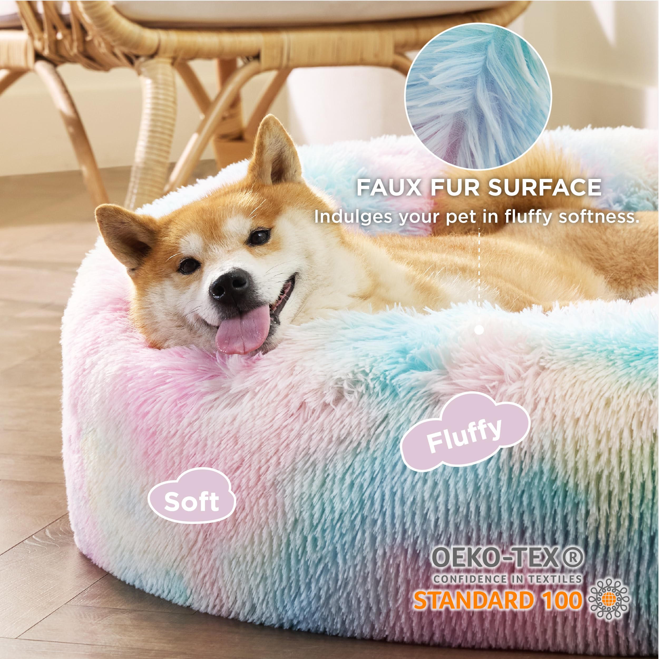 Bedsure Donut Bed raised rim provides head and neck support for restful lounging.