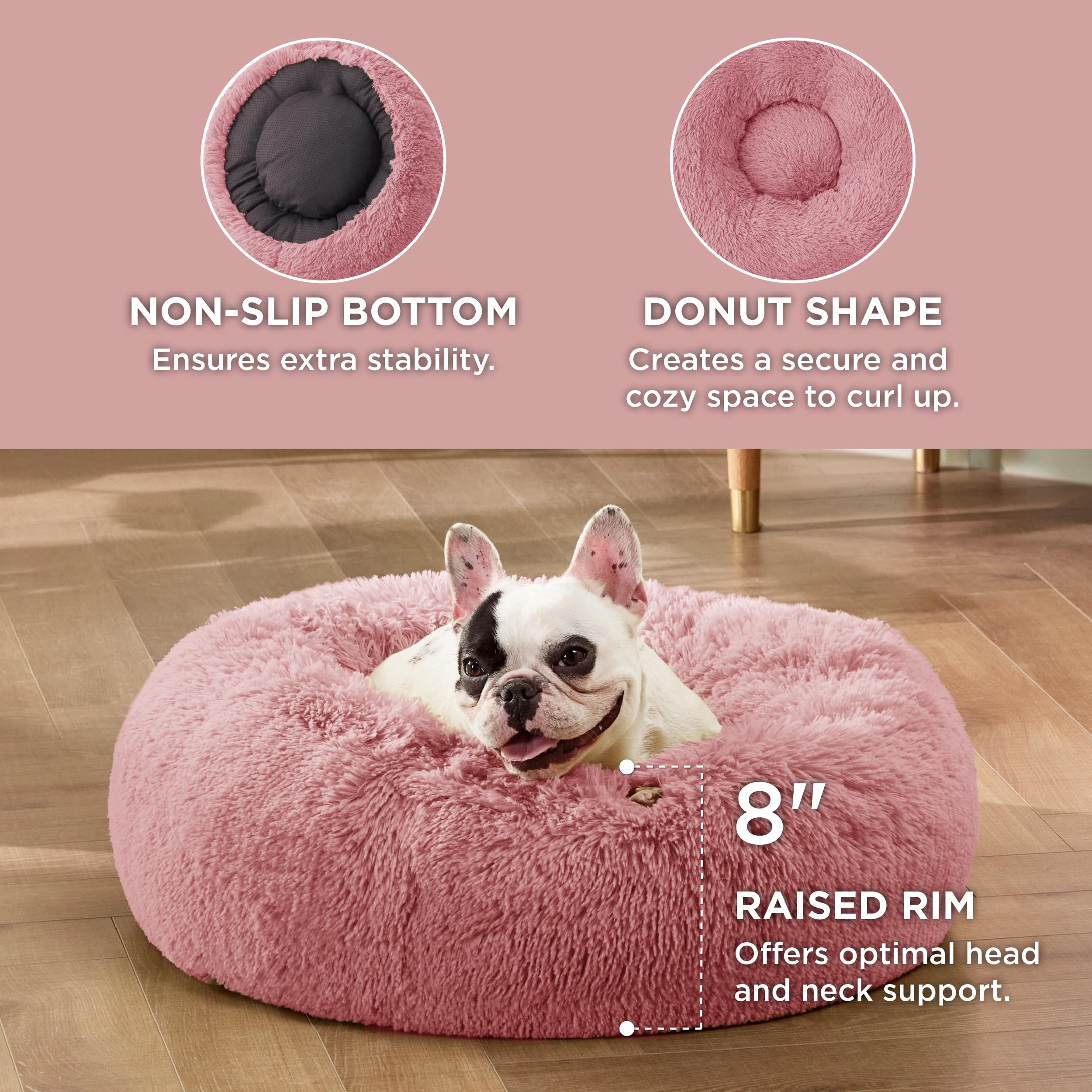 Bedsure donut bed round design helps pets feel secure during naps.