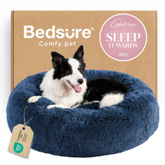  bedsure donut dog bed 36in navy creates a cozy curl-up retreat for large dogs.