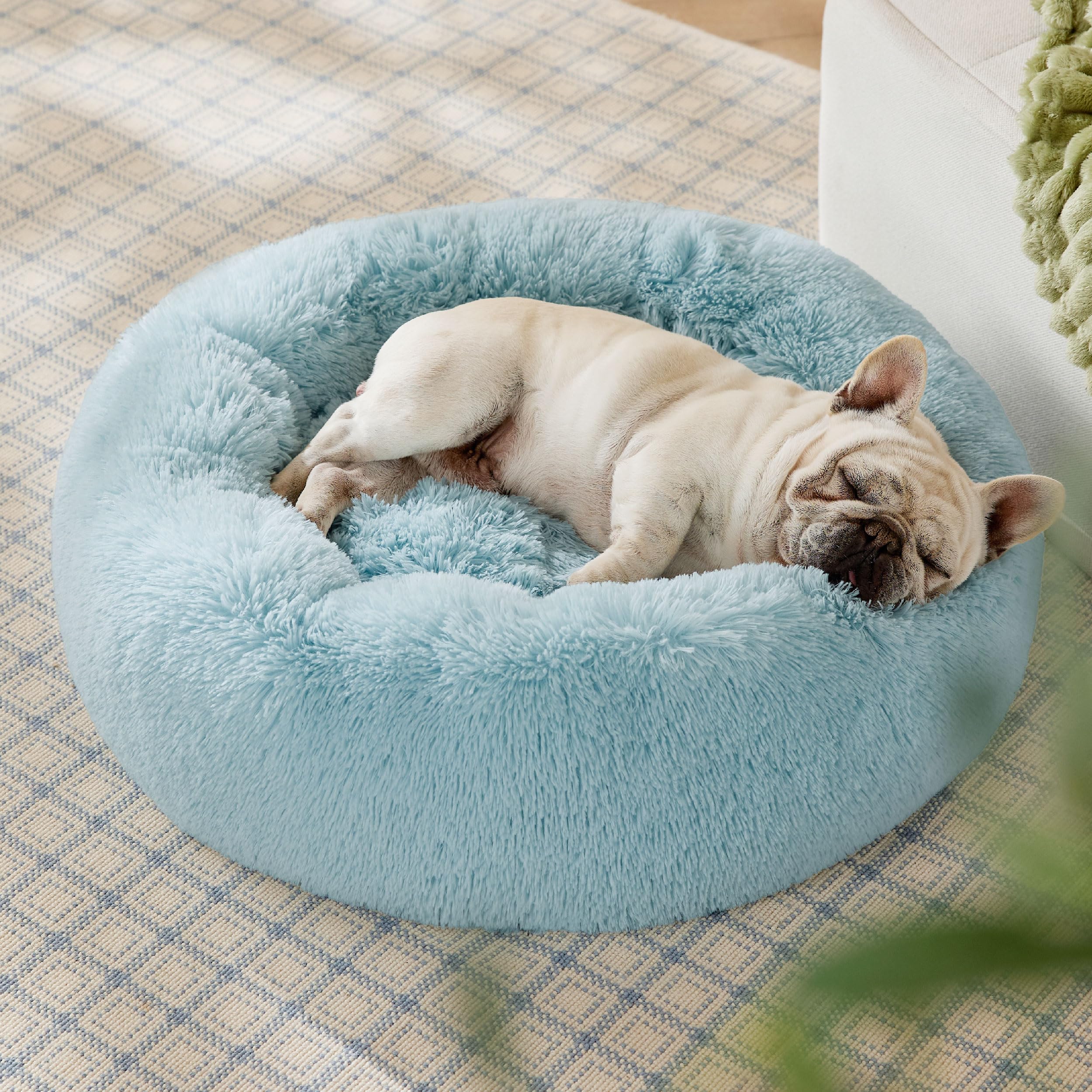 Bedsure donut bed aqua blue color blends with decor