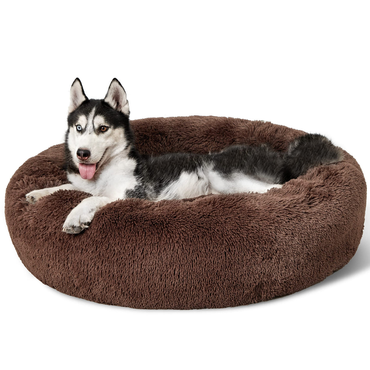 Bedsure donut dog bed coffee color, 36-inch round for large dogs' comfort