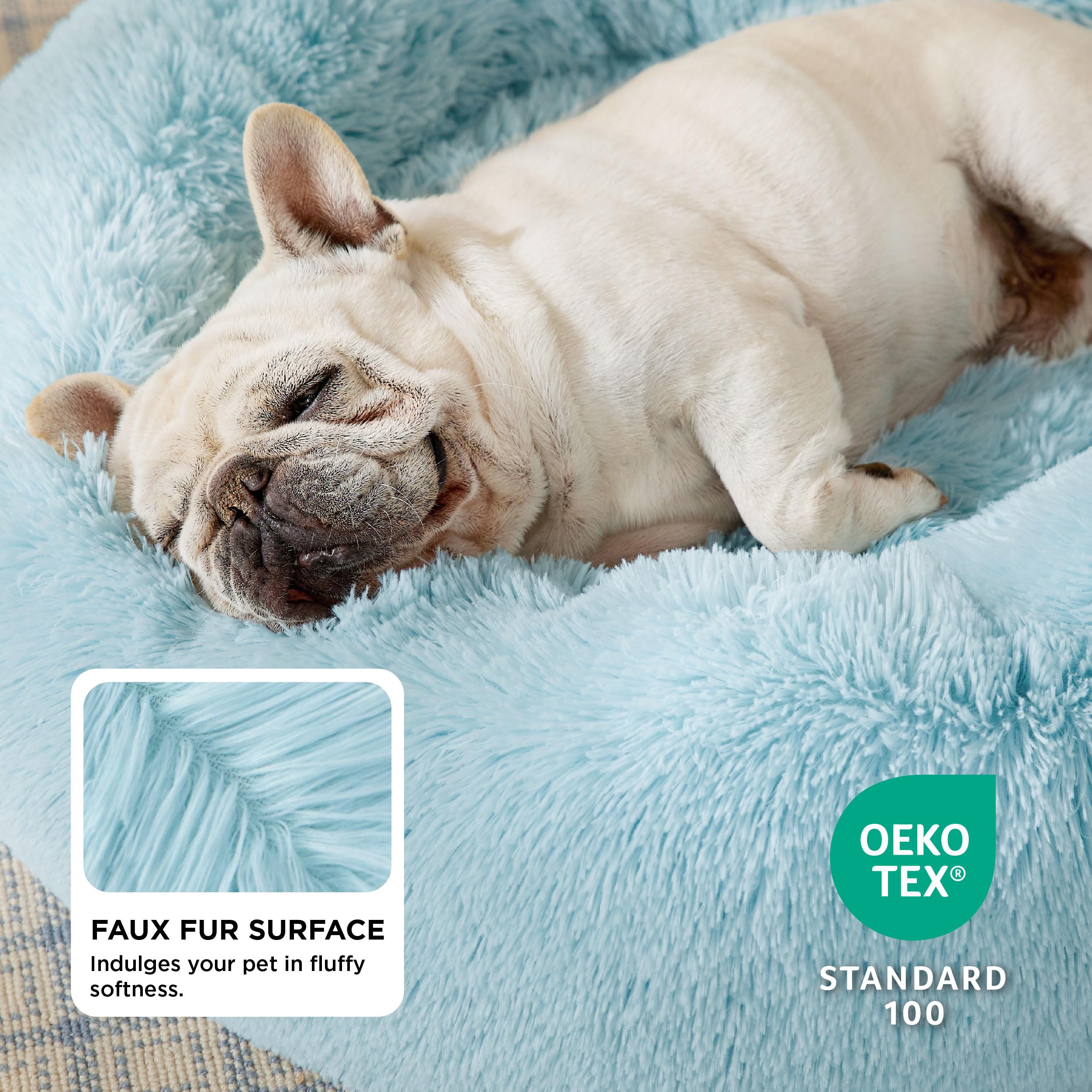 Bedsure donut dog bed plush fur closeup shows soft comfort