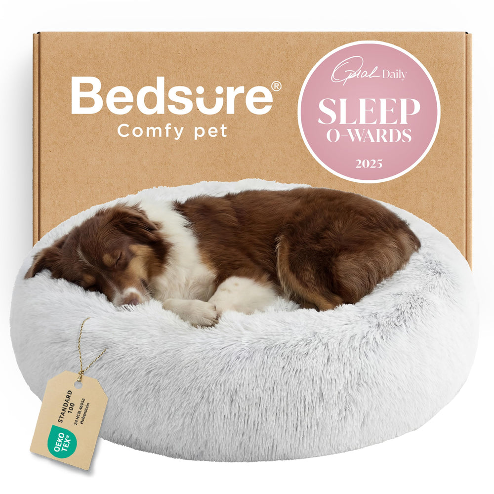 Bedsure Donut Dog Bed round 36-inch showing plush faux fur for curling naps
