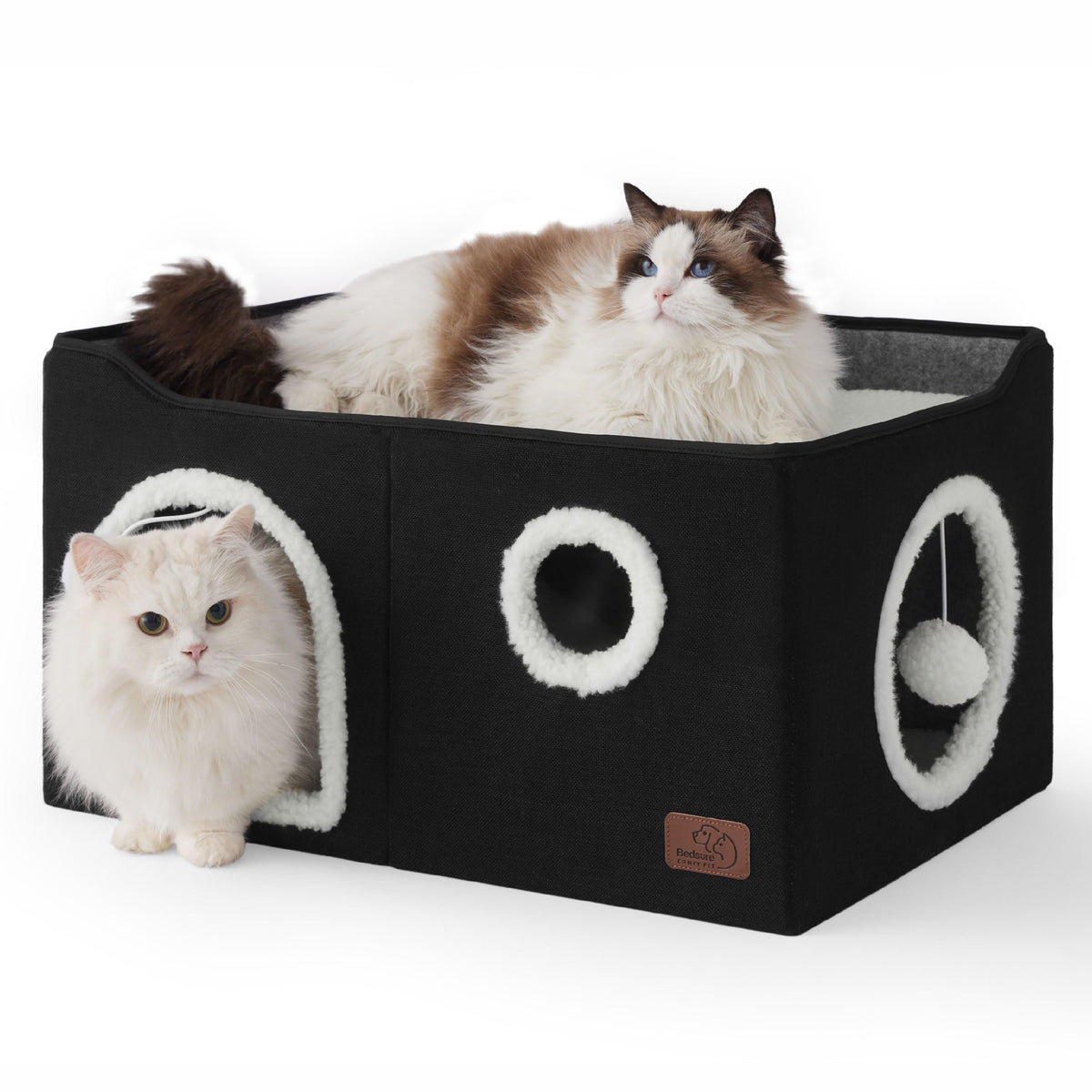 Bedsure extra-wide cat cube house closed view showing roomy hideaway for lounging.